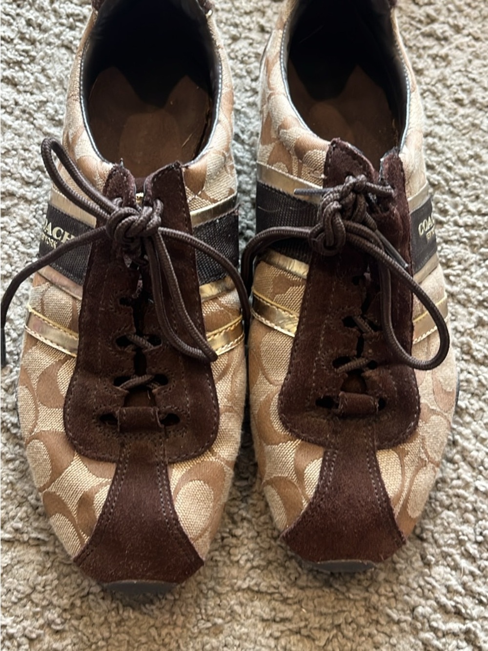 Coach Kids Tan and Brown Signature Logo Sneakers